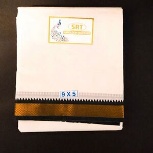 New 9by5 Zari Dhoti 100% Cotton with Ganga Jamuna border Dhoty Ships fast